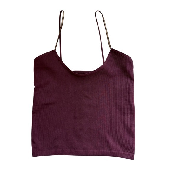NWT Natural Life Cropped Cami Ribbed Gold Strap Purple Tank Top Cute‎ Size M/L - Picture 1 of 6